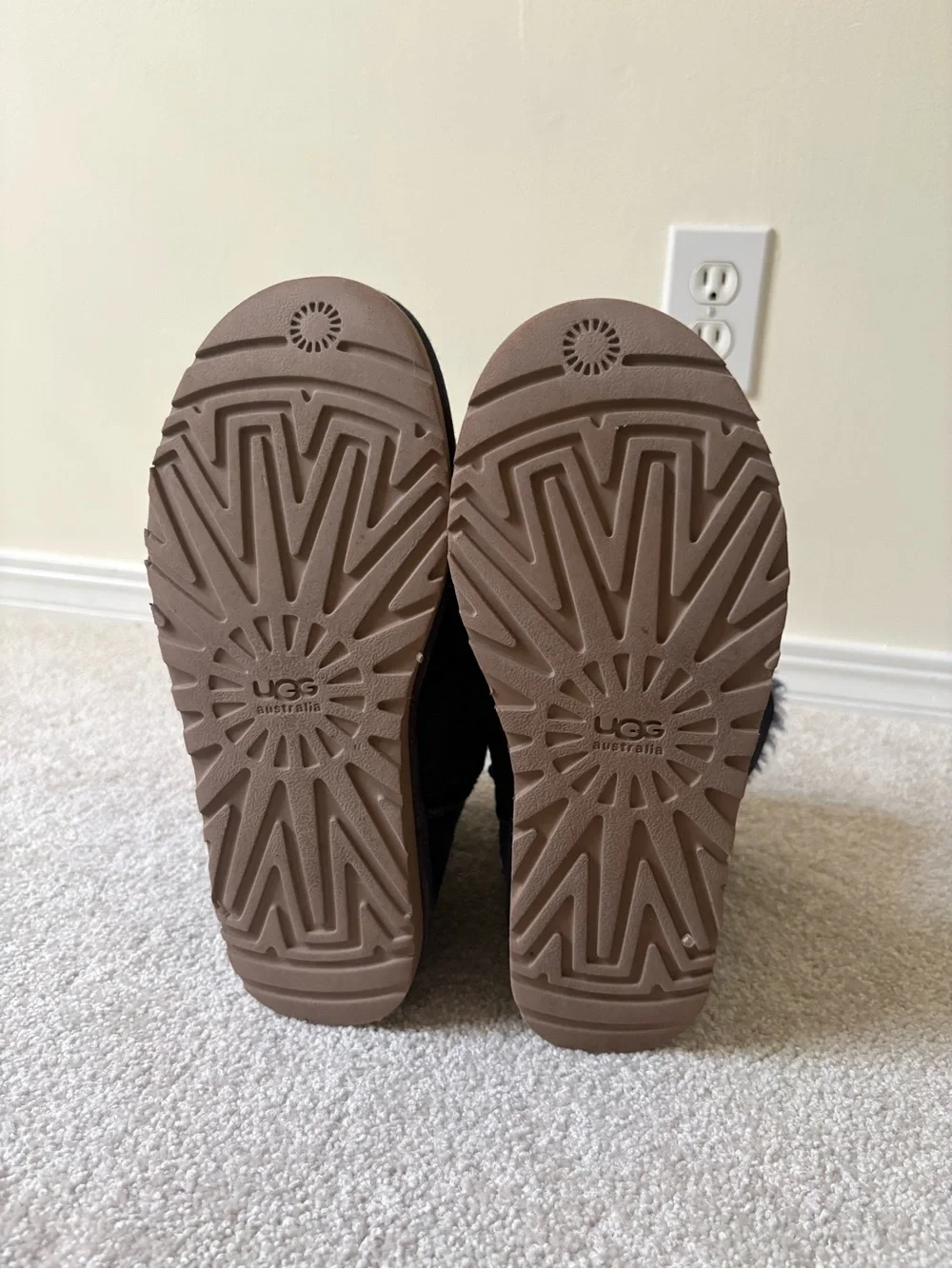 UGG Navy Suede Shearling Slippers with Back Bows